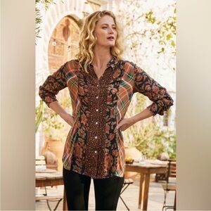 Soft Surroundings Patchwork Mixed Media Button Down Shirt Size 2X